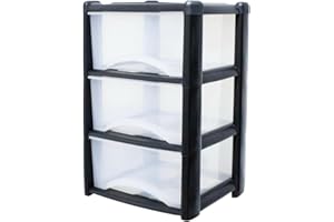 Neat. 3 Plastic Storage Drawers Unit with See-Through Drawers, Compact Vertical Design – Durable Plastic, Ideal for Organizing Office Crafts, and Household Items, 60cm x L39cm x W39cm - Black/Clear