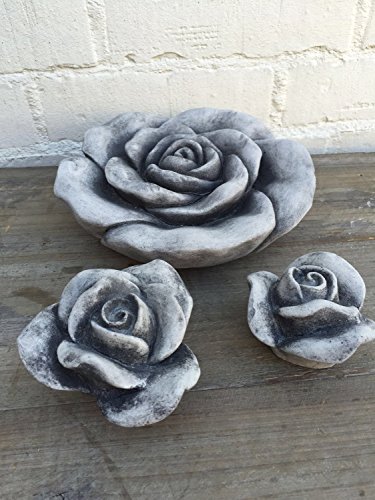 Steinfigur Set Rosen Blumen Rose Grabschmuck Shabby Vintage Landhausstil gross - 2