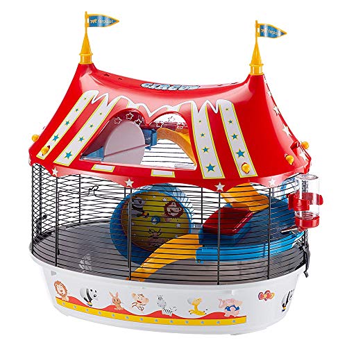 Ferplast Circus Fun Cage à 3 Étages Plastique Robuste et Métal, Ashésifs Colorés et Accessoires Inclus pour Hamsters, Souris et Petits Rongeurs 49,5 x 34 x 42,5 Noir
