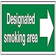 V Safety 57016BJ-R Designated Smoking Area/Arrow Right Prohibition Sign - Landscape - 450mm x 150mm - 1mm Rigid Plastic, Green
