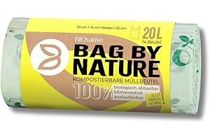 BIOVATIVE PRODUCTS Bolsas compostables para residuos orgánicos 20L con asa - 56 bolsas - Fabricadas en Alemania, 100% compostables y biodegradables - también en 6L, 10L, 30L