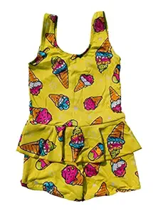 Infant Baby Girls Printed One-Piece Swimsuit Ruffle Skirt Swimwear Bathing Suit Cloth (Assorted Prints & Designs)