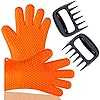 Blumads Silikon Grill Pulled Pork Krallen Handschuhe Mit Fleisch Aktenvernichter Hitzebestndig Fr Grillen Kochen Rauchen Schutz Passform Fr Bbq Fleisch Turner Oder Ofen Handschuhe Orange