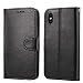 Produktbild Obamono for iPhone X iPhone XS Genuine Leather Wallet Case Cover, Flip Stand, Card Slot, Stylish, Black