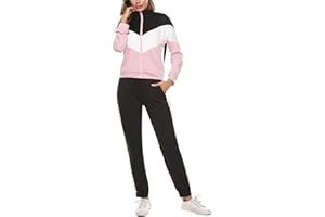 Marvmys Survêtement Femme Couleurs Contrastées élégant Sport Ensemble Sportwear à Manches Longues Zippé Pour Fitness Jogging