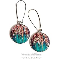 Cabochon Ohrringe, Epoxidharz, Türkis- und Roségold Cabochon, Blumen, Frühling