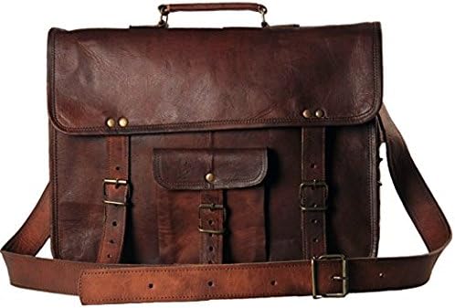 Vintage Genuine Leather Laptop Briefcase messenger satchel bag Handmade