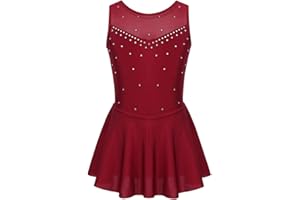 JEATHA Mädchen Glänzend Strass Eiskunstlauf Kleid Tanzkleid Ärmellos Ballettkleid Ballettanzug Rückenfrei Tüllkleid Rollschuh Sakter Kleider Ballett Trikot Tanzkleidung
