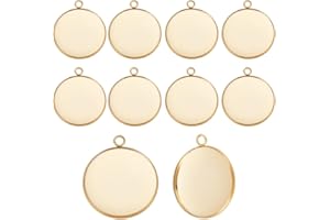 Beebeecraft 1 scatola 20 pezzi 25mm Cabochon Castone Ciondolo Seetings Vero Oro 24K Placcato 304 acciaio Inossidabile Rotondo Vuoto Vassoio Pendente per La Creazione di Gioielli