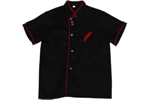 Cabilock Unisex Chef Coat Black Short Sleeve Chef Jacket Uniform Food Service Catering Shirt Cloth for Hotel Restaurant Bakery Cooker Size L