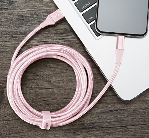AmazonBasics C  ble USB A vers Lightning en nylon    double tressage Certifi   Apple Mfi  Dor   rose  3 m