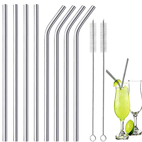 DOLYUU Stainless Steel Straw,Extra Long Smoothie 9.5in Reusable Metal Drinking Straws for Party,Mugs,Shakes,Tumblers,Cold Beverage,4Straight Straw,4Bent Straw,2 Cleaning Brushes.