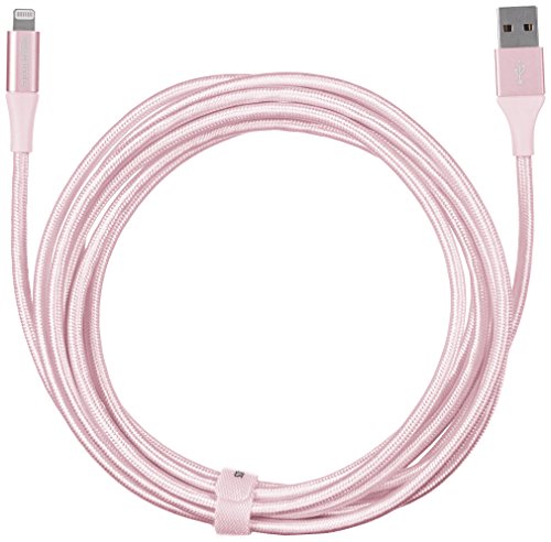 AmazonBasics C  ble USB A vers Lightning en nylon    double tressage Certifi   Apple Mfi  Dor   rose  3 m