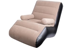 Priceless Homeware inflatable chair & Footstool With Soft Plush Fabric Inflatable Sofa Blow Up Chairs for Adults Indoor & Outdoor Inflatable lounger air sofa (Beige, Inflatable Recliner)