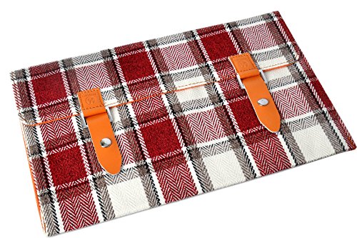 13,3-14 Zoll Laptop & Notebook Tweedstoff Tasche / Hülle / Sleeve / Schutzhülle / Smart Cover mit edlem Emblem-Verschluss perfekt für MacBook Pro Air Retina , Lenovo ThinkPad Yoga 2 M30-70 , Acer Aspire Chromebook , HP Pavillion Compaq , Dell Latitude Inspirion Vostro , Asus Zenbook Transformer book flip , Sony Vaio Stoff 6 (rot kariert)