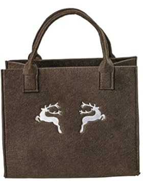 Filztasche in braun mit Hirsch-Stickerei, Shopper, Damenhandtasche mit trendiger Stickerei, Applikationsstick