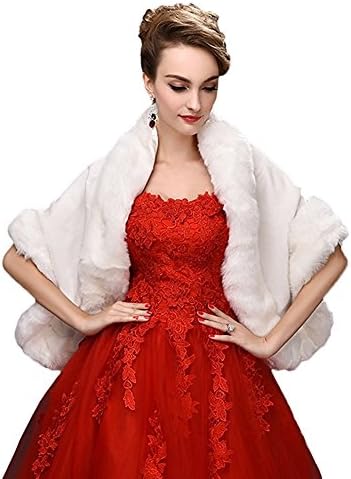 FNKSCRAFT® Women's Faux Fur Wrap Cape Stole Shawl Shrug for Wedding/Party/Show (White)