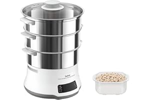 Tefal VC502D10 Convenient Deluxe Vaporiera elettrica, 8 Programmi, Touch screen, 3 Livelli, Acciaio Inox