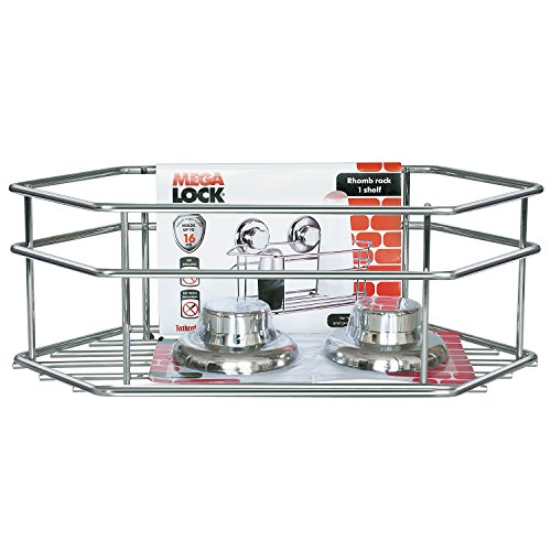 Tatkraft Megalock WandRegal Badezimmer Dusche Einreihig 30.5X15.5X10.5 cm Stahl Verchromt 2 Saugschrauben Ø 73 mm - 2