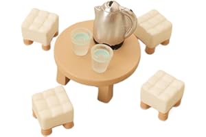 AVRUYPI 8 Pieces Dollhouse Accessories, Miniature Garden Decoration, Gnome Accessories, Miniature Decoration, Dollhouse Accessories, Micro Living Room Set, Round Table, Kettle, 2 Cups, 4 Chairs