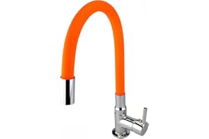 ATCO® Kaltwasser Waschtisch Waschtischarmatur flexibler Auslauf Standventil Waschbecken Wasserhahn Ventil Armatur Kaltwasserhahn Bad Gäste-WC Chrom-orange