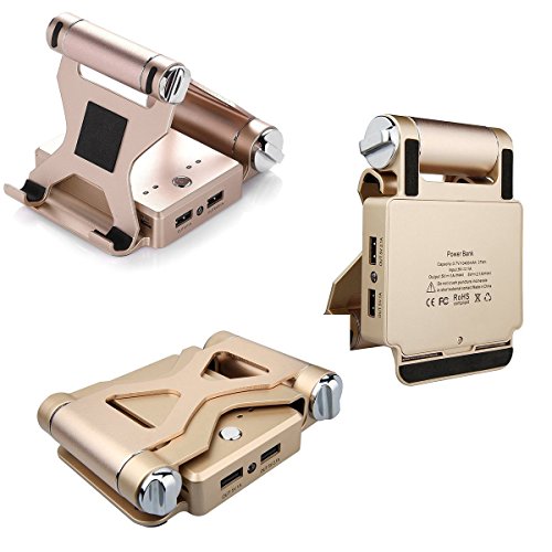 ULTRICS® Einstellbare Aluminium Handy Stand mit 10000mAh Dual USB Powerbank, 270 Grad Drehen Multi Betrachtungswinkel Handy-Standplatz, Desktop-Lade-Dock für iPhone iPad Samsung Galaxy Sony Xperia HTC LG iPod Nokia Tablet für Home Office Küche - 3