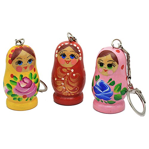 Preisvergleich Produktbild Drei Schlüsselanhänger 'Matroschka' Gelb, Rot, Rosa