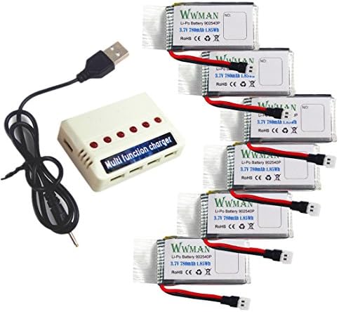 Wwman 6pcs 3.7V 780mah Batteries And 1to6 Battery Charger for UDI U45 U42 U42W SYMA X5SW X5SC Rc Quadcopter Drone Spare Parts