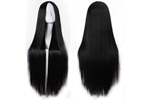 COLORFUL PANDA Perücke Schwarz Lange Glattes Gerade Halloween Kostüm Perücken Damen Cosplay Schwarze Perücke Wig für Frauen Mädchen Halloween Cosplay Kostümparty Karneval 80cm/ 32''