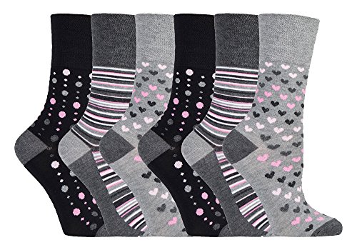 Gentle Grip - 6 paires femme bambou coloré rayures chaussettes sans elastique (37-42 eur, SOLRM36)