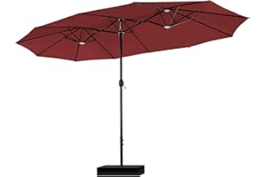 PHI VILLA 2.7×4.5m Garden Parasol Umbrella for Sun Protection with Base Included and Crank Patio Outdoor Waterproof Umbrella