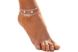 SINLOV Boho Layered Lucky 8 Anklets Silver Women Beaded Pearl Ankle Bracelet Charm Boho Dainty Foot Jewelry for Women