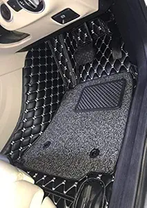 AUCKLIEN Faux Leather 7D Car Mats for New TaTa Nexon 2021 PVC Nylon, Ultra Premium & Luxury Double Car Floor Mats, Custom Fitted, Complete Set, 100% Water Proof & Washable, Color Black/Vinyl