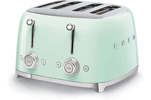 Smeg TSF03PGUK 4 Slice Toaster, Extra Wide Slots, 3 pre set programmes, Pastel Green