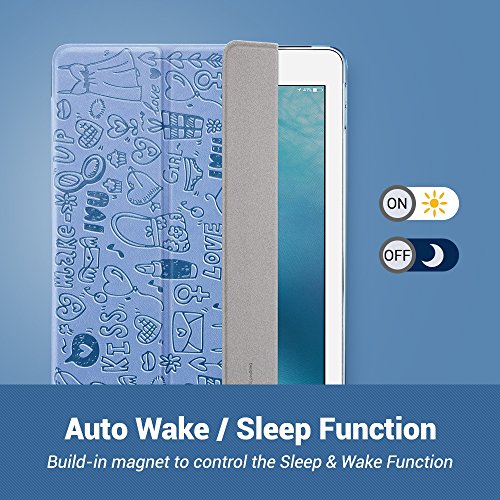 iPad Air 2 Hülle, ESR® KaQ Niedlich Karikatur Series Auto Aufwachen/Schlaf Funktion Wickelfalz PU Ledertasche Kindgerechte Schutzhülle für iPad Air 2(Blau) - 4