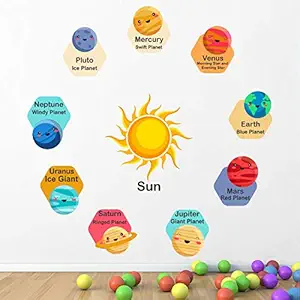 StickMe 'Planets in Our Solar System - Baby - Kids - Learning Education Nursery Pre School Kinder Garden Wall Sticker' -SM747 (Multi Colour, Vinyl - 90cm X 90 cm )