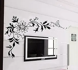 Decals Design Floral Wall Sticker (PVC Vinyl, 70 cm x 25 cm, Black)