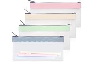 FAINCA 4 Stück Durchscheinend Federmäppchen, Groß Kapazität Mäppchen, Small Fresh Stiftetasche für Reise Kosmetiktasche, Portable Bürobedarf for Students and Adults Pencil Case (4 Farbe)