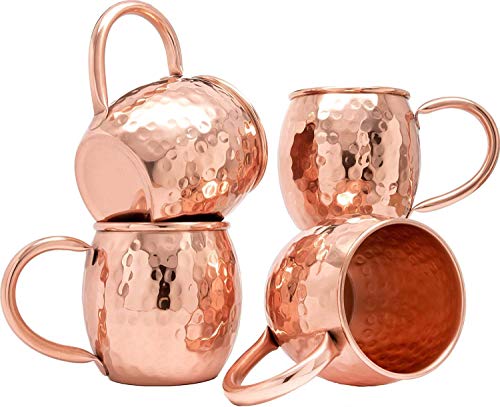 AVS STORE Hammered Copper Barrel Mug for Moscow Mules Set Of-4 by AVS STORES