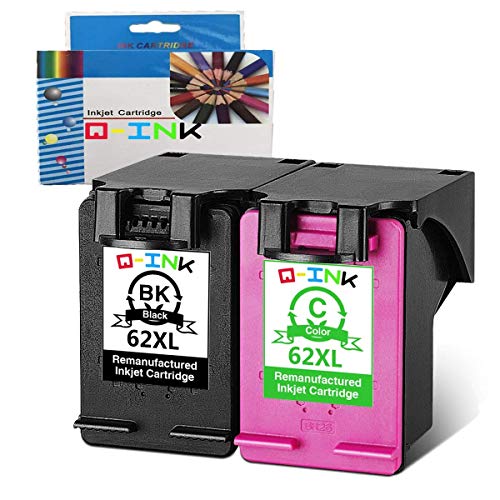 QINK 2 Pack (1BK + 1C) para HP 62XL Cartucho de tinta color negro Alta capacidad Alto rendimiento HP Envy 5640 5540 7640 5544 5546 5646 5542, HP OfficeJet 5740 5742 200