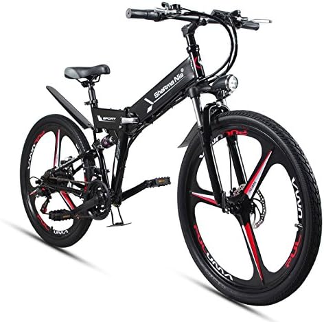 GTYW Electric Folding Bicycle Mountain Bicycle Moped 48V Lithium One Wheel Bicycle 26\,Black-178*61*120cm