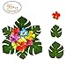 Produktbild ANPHSIN 96 Pcs Tropische Blätter Künstlich, Künstliche Palmblätter und Hibiskus Blumen - Tropischen Party Dekorationen für Hawaiian Luau Jungle Beach Theme Tisch Zimmer Hochzeit Dekor Baby Shower