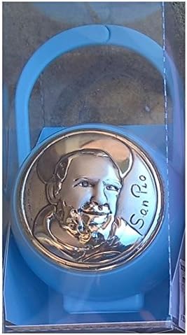 Bauletto Portasucchietto zoè Baby with Silver Plaque Silver San Padre Pio azure