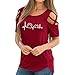 Produktbild  Tops Damen Sommer,Loveso Damen Sommer Loses Kalte Schulter Kreuz und Quer Kurzarm T-Shirt Rundhals mit Hund Fußabdruck Blumen Casual Oberteil Tops Bluse Shirt (Rot, L)