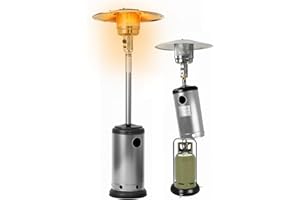 Wintem - Fungo Riscaldante per Esterno a Gas 12kW, Accensione Piezoelettrica, Ruote Integrate per Spostamento Facile, Compatibile con Bombola 15Kg, Ideale per Terrazze, Giardini e Locali (Silver)