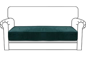 CHELZEN Velvet Sofa Seat Cushion Cover, Stretch Sofa Cushion Slipcovers, Soft Couch Cushion Covers, Furniture Protector with Elastic Bottom (2 Seater, Blackish Green)