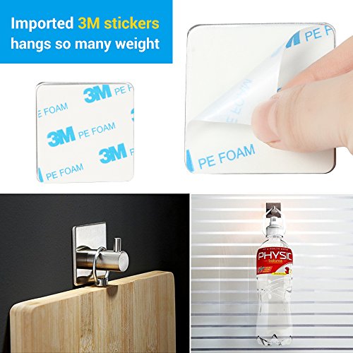 Handtuchhaken 4er, Ohne Bohren Quadratisch Leiste Selbstklebend 3M Eckig für Tür küche Bad Dusche zum kleben, Edelstahl Glänzend Gebürstet, Für Glasduschwand Stange - 2