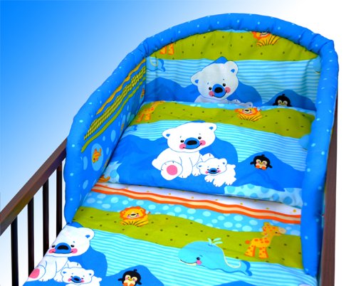 2 Piece/Pc BABY BEDDING SET COT BED QUILT/DUVET PILLOW CASE COVER 120x90 (Teddy & Fish Blue)