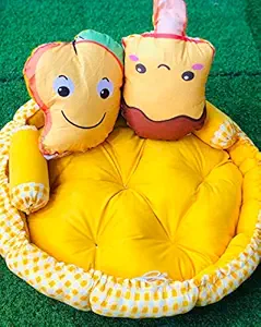 SKY HOME FURNISHING Kids Reversible Round Bed for Maximum 2 Year Old Kids, Packet Contains- 1 Tub Bed and 4 Baby Cushions Combo, Color- Multi, DGN-05