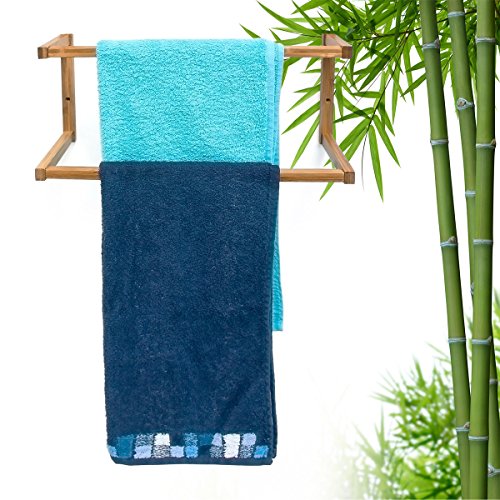 Relaxdays Wandhandtuchhalter Bambus mit 2 Handtuchstangen HBT 19 x 44 x 20 cm Handtuchhalter zur Wandmontage als Wandgarderobe oder Kleiderstange im Bad als Alternative zum Herrendiener, natur - 2